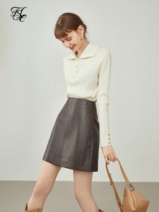 Saias fsle mulheres marrom couro inverno escritório senhora mini aline allmatch moda cintura alta 230329