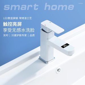 Kitchen Faucets Digital Display Temperature Control Faucet Of Bathroom Washbasin Duplex Cabinet Black And White Square Tap Water Col