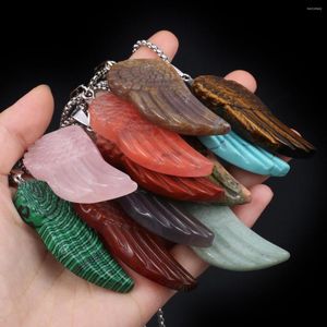 Pendant Necklaces Natural Stone Pendants Necklace Wing Shape Chakra Healing Crystal Stainless Steel Chain For Jewelry Women Gift Decoration