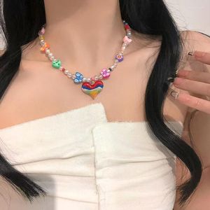 Collane con ciondolo Y2K Collana di perline estetica Forma colorata Kpop Egirl Maglione Clavicola Catena Punk Girocollo per gioielli da donna