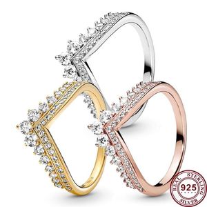 925 Silver Women Fit Pandora Ring Original Heart Crown Fashion Rings Light Extravagant Wishing Bone Rose Gold Crown