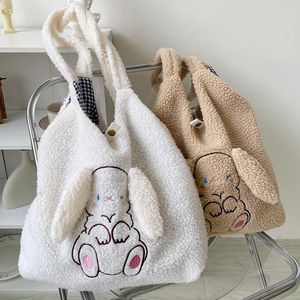Evening Bags Plush Fabric Women's Shoulder Bag 2023 Winter Large Capacity Handbags For Girls Soft Cute Long Ear Tote