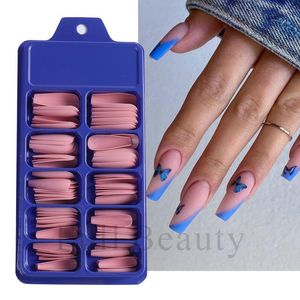 Falska naglar 100st/låda Fake Press On Pure Color Nail Tips Matt Pink Shade Gel Polish Acrylic Manicure French Tool Jims01-10