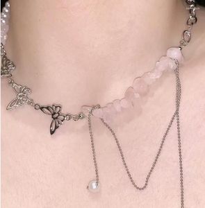 Hänghalsband y2k smycken oregelbunden stenfjärilhalsband för kvinnor mode vintage geometriska sömmar koreansk charm 90 -tal estetik