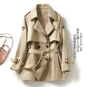 Kvinnors dikerockar Löst passform Khaki Femmes Coat Women 2023 Spring Autumn Short Windbreaker Lapel Belt Long Sleeve Top Clothes Outerwear 230329