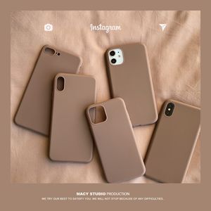 Casos de luxo para iPhone 13 14 Pro Max Retro Brown Cor sólida Caso de telefone coreano simples capa de silicone para iPhone de Coque 12 mini 11 Pro XS Max 7 8 Plus