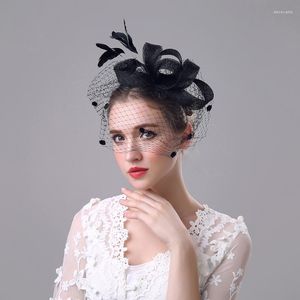 Nakrycia głowy 1PC Fashion Bride Hair Bow Hat Wedding Veil Po Portret Gaza do włosów okładka twarz Flower Feather Headdress