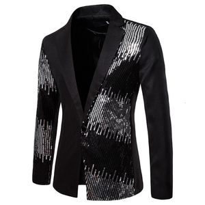 Ternos masculinos Blazers Blazers Blazers Black Shiny Black Litter Suit de casacos Men Slim Fit Button Blazer Jacket Mens Party Stage