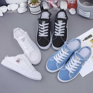 Dress Shoes New Ladies White Canvas Shoes Spring Summer Women Casual Shoes Flat Sneakers Woman Denim Shoes Low Upper Lace Up Slippers Flats AA230328