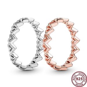 Anello Pandora da donna in argento 925 con anelli originali a forma di corona di cuore in oro rosa Donne a forma di cuore dipinte a mano