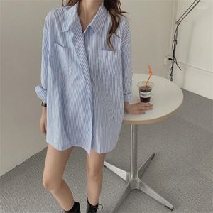 Women's Blouses Korean Fashion Casual Striped Shirt Autumn Loose Boyfriend Style Long Shirts Streetwear Designer Tops Women Blusa Mujer