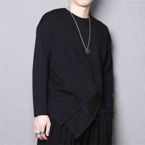 Men's T Shirts Autumn And Winter Dark Design Sense Personality Stitching Irregular Hem Long Sleeve Round Neck T-shirt Bottoming Shirt Top