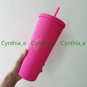 Starbucks Double Barbie Pink Tumblers Durian Laser Straw Cup Tumblers Mermaid Plastic Water Cold Coffee Cups Gift Mug 245L