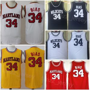 1985 Maryland Terps College 34 Len Bias Jersey Basketball Wildcats High School Navy Blue White Red Yellow