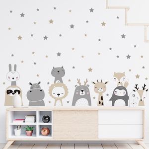 Wall Stickers Cartoon Lion Bunny Wall Stickers Home Decor Animals Stars Wallpaper Kawaii Decals for Kids Room Baby Nursery Bedroom Murals 230329