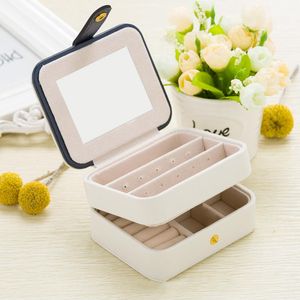 Storage Boxes 1Pcs PU Jewellery Box For Ring Necklace Earrings Two Layers Jewelry Organizer With Mirror Portable Case & Bins