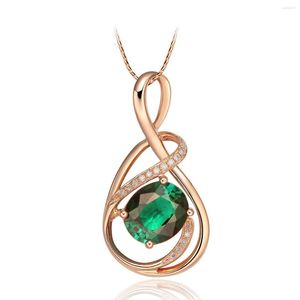 Pendanthalsband 18k Rose Gold Plated High-End Elegant Line Emerald Simulation Tourmaline Green Gemstone Female Necklace