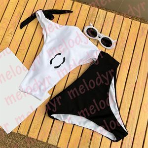 Fashion Designer Swimwear One Shoulder Bikini Swimsuit Letter Print Hollow Swimming Swimsuit