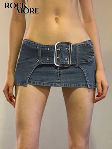 Röcke Rockmore y2k Super Short Jean Belt Design Fashion Sexy Low Waisted Minirock Summer Beach Party 90s Retro 230329