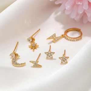 Kolczyki stadnorskie 6pcs Zestaw biżuterii do uszu Kobiety Dainty Mini CZ gwiazdy Księżyc Gold Kolor Studs Studs Korean Fashion KCE194