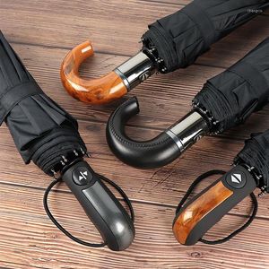 Umbrellas Umbrella 10 Ribs Automatic Three Fold Sunny Rain Folding Windproof Strong Men Reinforced Men's Wind Resistant