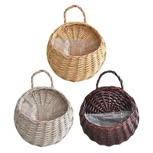 Planters & Pots Garden Wall-mounted Flower Pot Handmade Hanging Rustic Basket Wicker Rattan Plant Storage Container