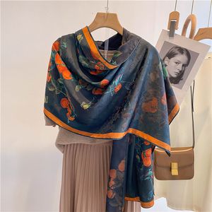 Scarves Luxury Brand Long Silk Scarf for Women Doubleside Print Hijab Fashion Headband Neckerchief Female Large Shawl Bandana 230328