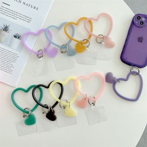 Cell Phone Straps Cute Silicone Bracelet Heart Pendant Kawaii Mobile Phone Lanyard Soft Anti-Lost Wrist Ornament Universal Phone with Strap 500pcs