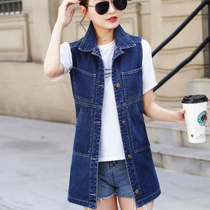 Women's Vests Autumn Women's Long Denim Tank Top Coat 6XL Korean Tassel Tear Jeans Jacket Coat Women's Casual Sleeveless Coat 230329