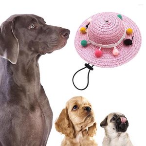 Dog Apparel Colorful Cat Hat Adjustable Buckle Pompom Ball Woven Sunshade Sun Hats Beach Party Costume Accessories Protection