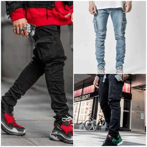 Novo tamanho grande jeans masculino designer 2023 bolso lateral calça jeans skinny pé pequeno calças masculinas casuais 2 cores S-XXXL