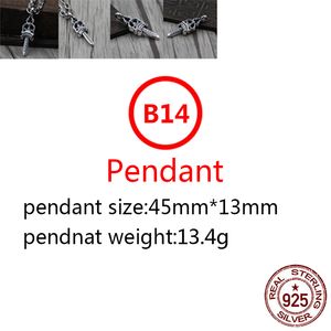 B14 S925 Sterling Silver Pendant Personlig Fashion Sacred Sword Night Club Letter Net Red Punk Hip Hop Dance Style Jewelry Gift for Lovers