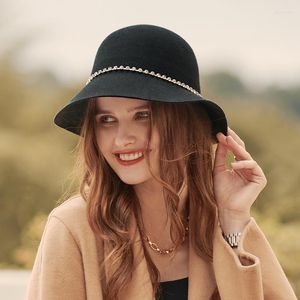 Stingy Brim Hats Elegant Fisherman Hat for Women Autumn och Winter Simple Big Wool Felt European American Style Fashion