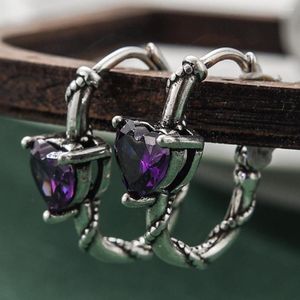 Stud Earrings 2023 Purple Rhinestone Heart Ear Button For Women Sweet Romantic Earring Banquet Party Fashion Korean Jewelry Gift