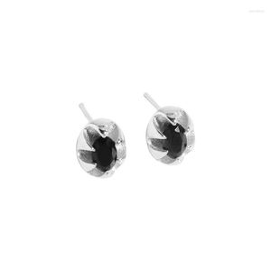 Orecchini a cerchio in argento sterling 925 piccoli e dal design di lusso, semplici orecchini geometrici ovali neri femminili