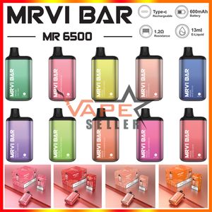 기존 MRVI BAR 6500 퍼프 전자 담배 일회용 Vape 펜 600mAh 충전식 배터리 13ml 미리 채워진 포드 엘프 박스 키트 VS Elfworld Ultra