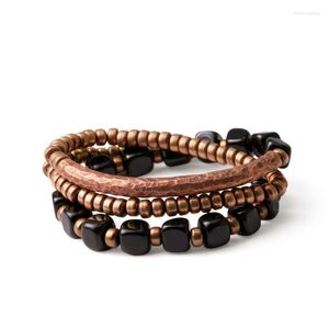 Strang Schwarzer Onyx Mehrschichtiges Armband Gehämmert Künstliches Oxidiertes Kupfer Zubehör Männer Frauen Gesundheit Punk Street Designer Schmuck