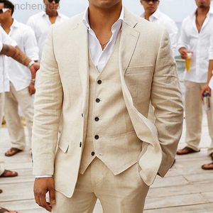 Мужские спортивные костюмы льняные летние мужские костюмы для свадебного жениха смокинг 3 куски Casual Beach Custom Set Vest с брюками American Fashion 2023 W0329