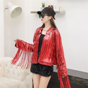 Trendy Reflective Cardigan Short Type Versatile Sparkling Fashion Sequins Tassel Bar Jacket Outerwear