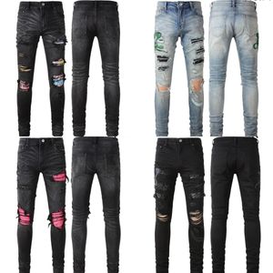 Jeans per uomo jeans firmati jeans attillati Biker bianco lungo Rip strappato Rips Fashion Slim Fit Straight Distressed Hole Motorcycle Maschio Stretch Denim Pantaloni Pantaloni