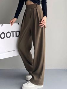 Women's Pants S Brown Wide Leg Classic Suit Vintage Palazzo Office Elegant Casual Balck Trousers Female High Wasit 230329