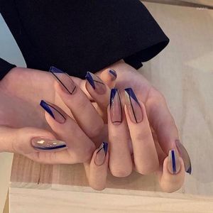 False Nails 24pcs Geometric Lines Wear Long Paragraph Fashion Manicure Patch Save Time Wearable Nail STTX889