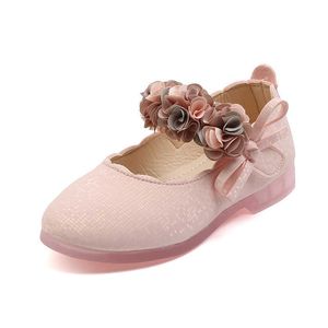 Athletic Outdoor Children Shoes For Baby Girls Floral With Bow Kids Dress Flats Princess Sweet Shoes For Wedding Party Beige Pink Flowers 22-31