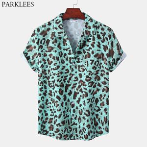 Mäns casual skjortor sexig leopard tryck herr hawaiian skjorta sommar kort seleeve snabba torr strandtröjor män semester aloha rock party skjorta 230329