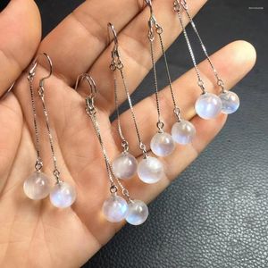 Orecchini pendenti 1 paio Fengbaowu Orecchini con sfera in pietra di luna blu naturale Orecchini in argento sterling 925 Energia Reiki Pietra curativa Gioielli di moda da donna