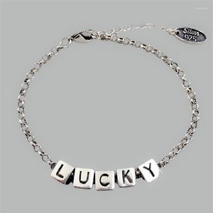 Charmarmband 2023 Fashion Design Casual Charms Letters Transfer Lucky Tibetan Sliver Squares Big Link Chain Women Women