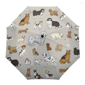 Paraplyer tecknad hund husdjur älskare kawaii tryck kvinnor män regn paraply tre vikande tjej hållbar bärbar automatisk presentparasol