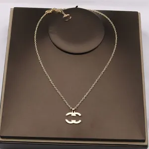 2Color Fashion Designer Gold Plated Pendant Halsband Copper Märke Double Letter Geometric Link Chain Men Women Par Lovers Halsbandsmycken