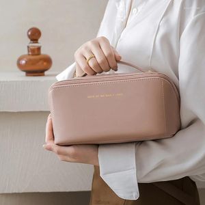 Storage Bags Large-Capacity Travel Cosmetic Bag Portable Leather Makeup Pouch Women Waterproof Bathroom Washbag Multifunction Toiletry Kit