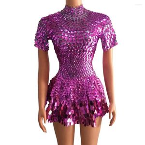 Scene Wear Shining paljetter Kort ärm för Women Party Celebrate Birthday Dress Sexig nattklubb Preformance Dance Costume Show